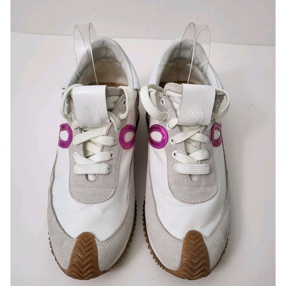 LOEWE Flow Runner Sneakers Womens 7 EU38 Nylon Suede Leather Trainers White Pink - Picture 2 of 12